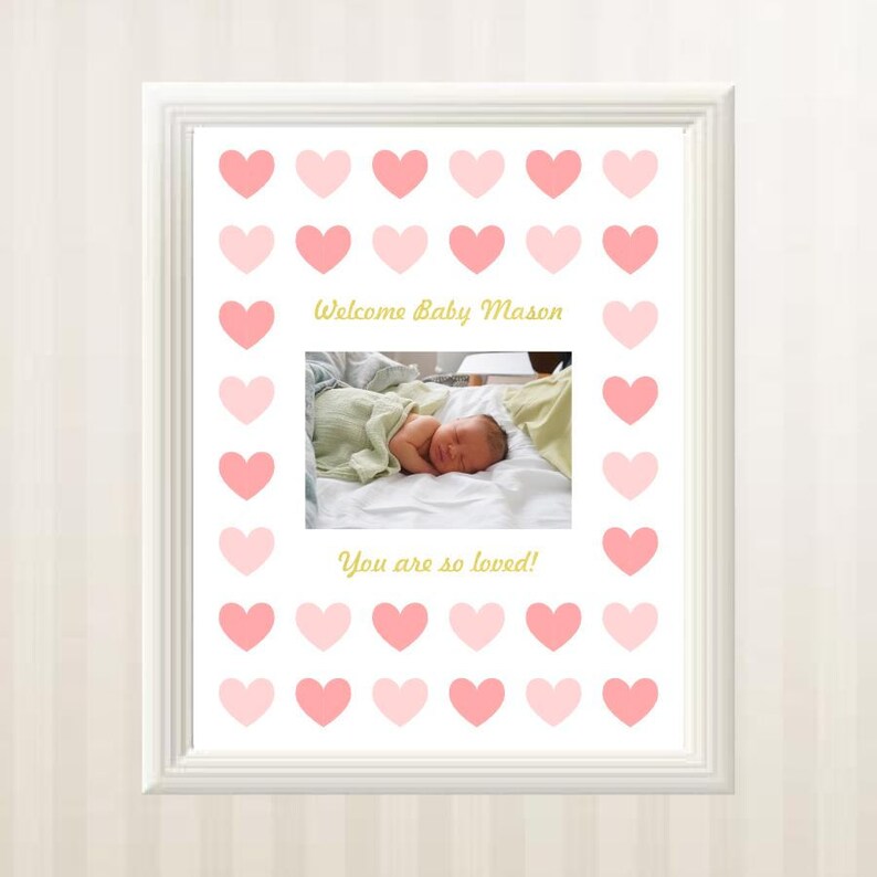 Heart Baby Shower Guest Book Frame Pink and Gold Baby Shower Guest Book