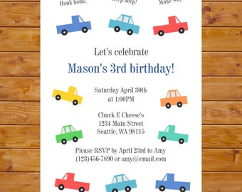 Cars and Trucks Birthday Invitation - Transportation Theme Birthday Party - Vehicles Birthday Party - Printable, Custom, Digital File