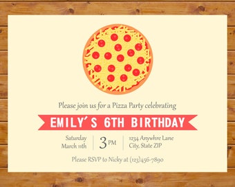 Pizza Party Invitation - Pizza Birthday Party Invitation - Printable, Custom, Digital File