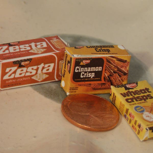 1:12 Scale Miniature Crackers Miniature Zesta Minature Wheat Krisps Miniature Cinnamon Crisps Snack Miniature Food Dollhouse Food