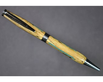 Custom Wooden Pen: Spalted Oak, Chrome Fittings, Turquoise
