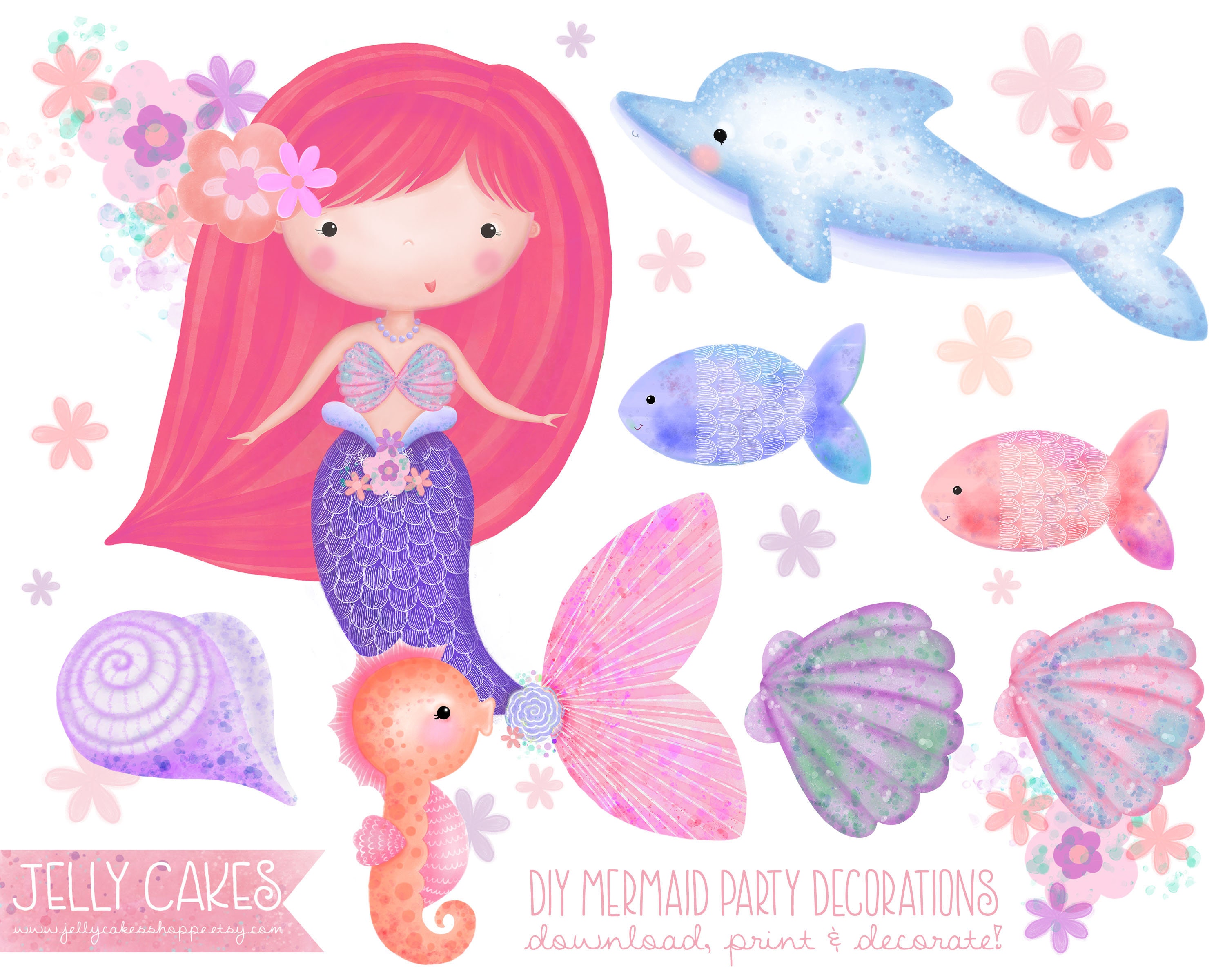Printable Mermaid Decorations Mermaid Birthday Party Under Etsy