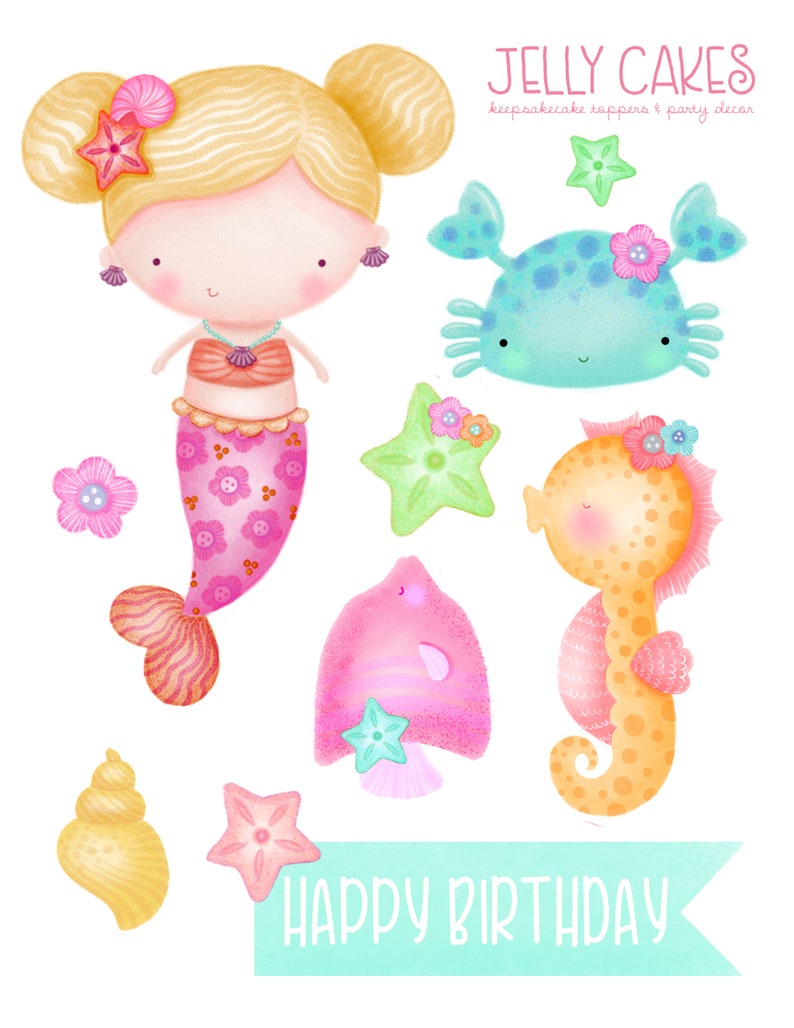 Printable Mermaid Cake Topper Mermaid Birthday Party Mermaid | Etsy