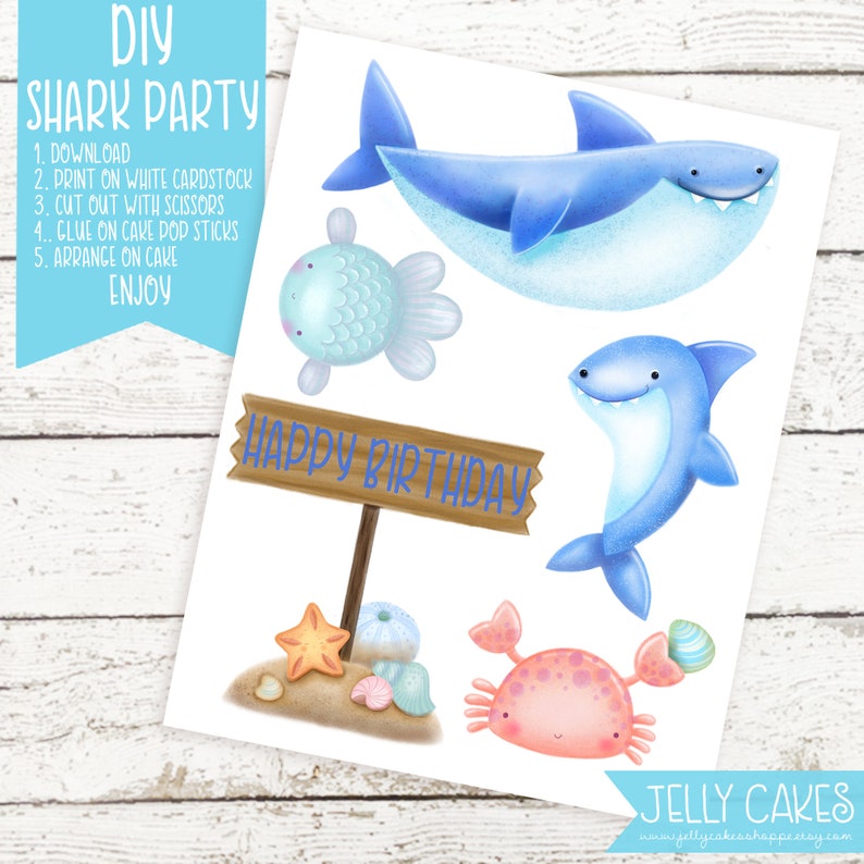 Shark Birthday Cake Toppers Printable Shark Cake Topper | Etsy