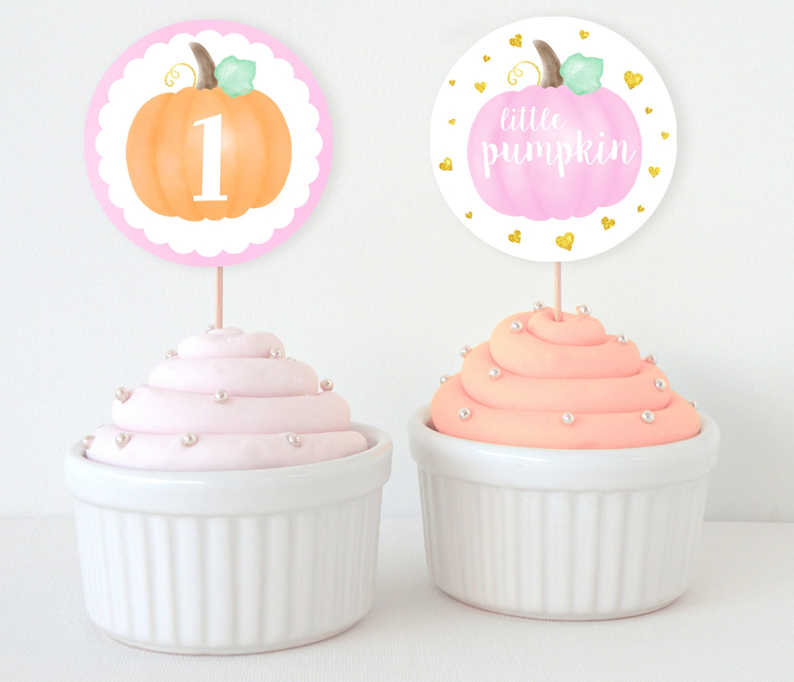 Little Pumpkin Cupcake Toppers Printable Pink Pumpkin Etsy