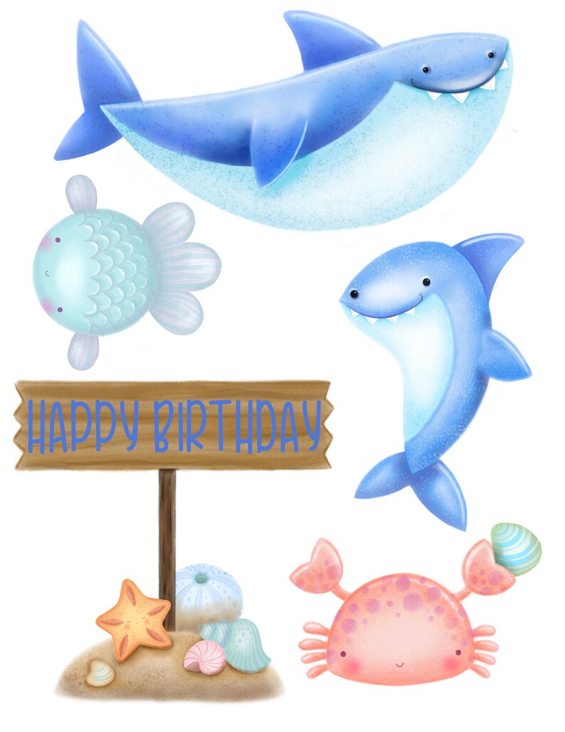 Shark Birthday Cake Toppers Printable Shark Cake Topper | Etsy
