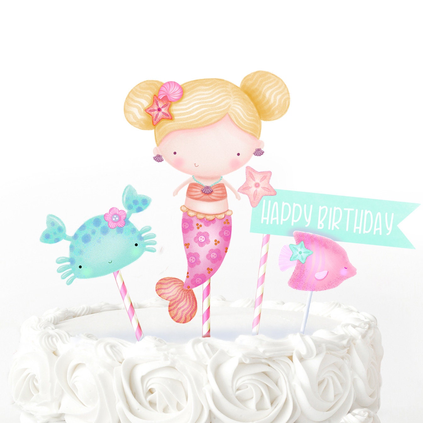 Printable Mermaid Cake Topper Mermaid Birthday Party Mermaid | Etsy