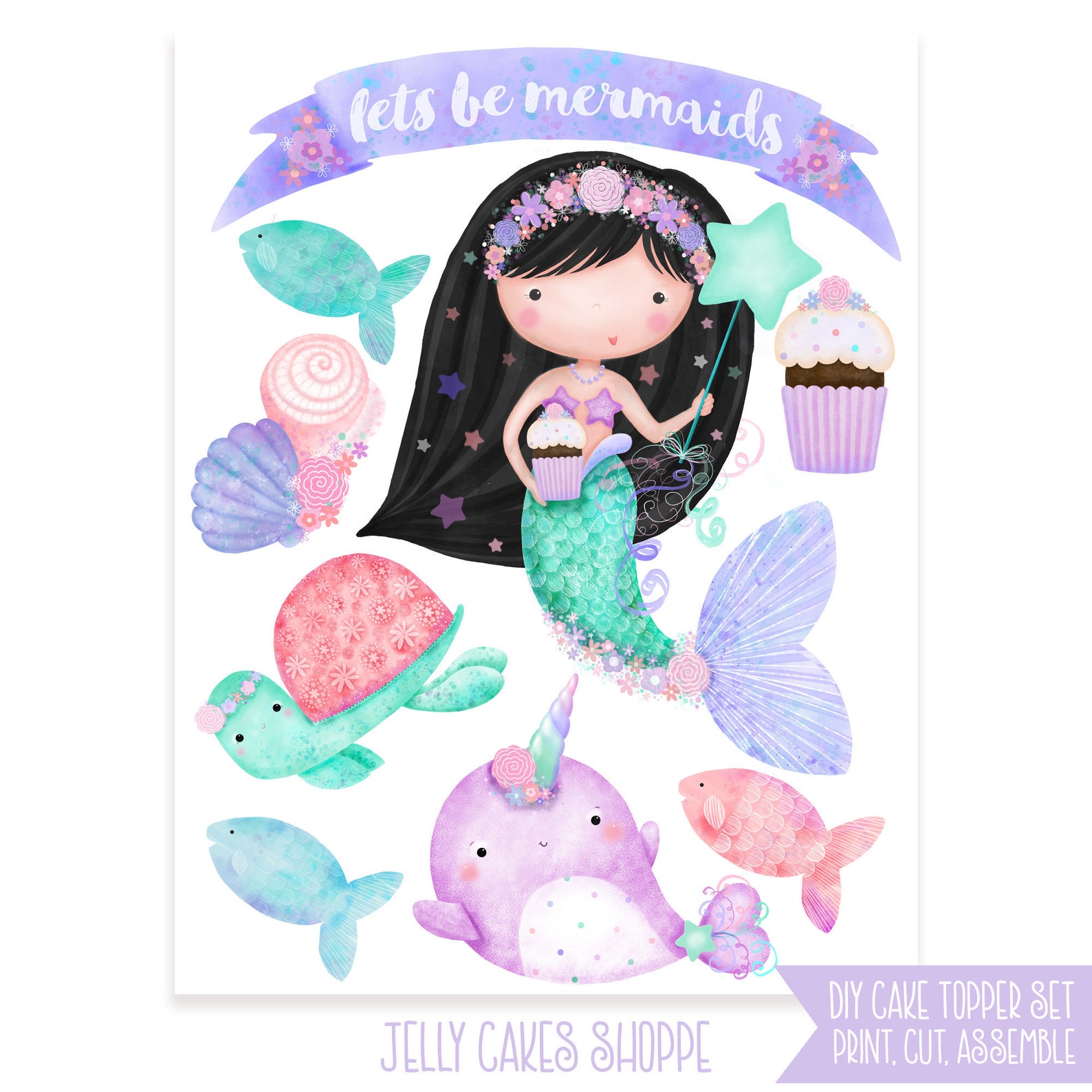 Printable Mermaid Cake Topper Mermaid Birthday Decor | Etsy