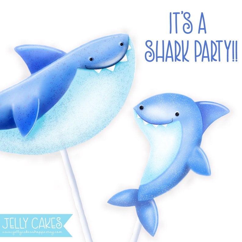 Shark Birthday Cake Toppers Printable Shark Cake Topper | Etsy