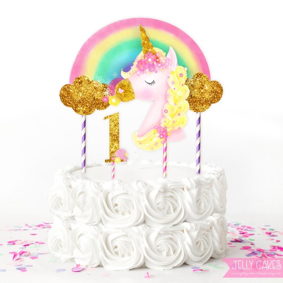 Rainbow Unicorn Birthday Cake Topper Unicorn Birthday Party Etsy - roblox jelly cake