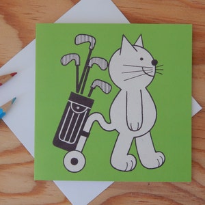 Carte de fête des pères / Cat carte / cartoon / drôle / golf / anniversaire / retraite / cat lover / de n'importe quelle occasion