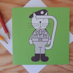 Cartão de gato/desenho animado/soldado/aniversário/sentindo sua falta/qualquer ocasião/forças do exército/amante de gatos