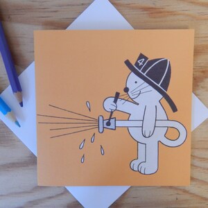 Kaart van de kat / cartoon / grappig / fireman brandweerman / kids / verjaardag / elke gelegenheid / cat lover