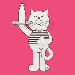Cartão de gato/desenho animado/engraçado/garçonete/aniversário/qualquer ocasião/amante de gatos