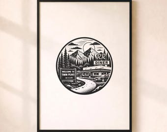 Twin Peaks RR Diner Minimalist Art Print – Giclée TV Wall Décor