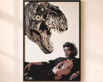 Jurassic Park Minimalist Poster – Dr Ian Malcolm T-Rex Illustration Print