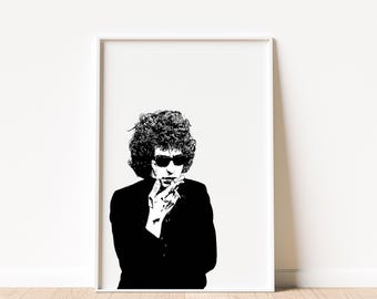 Bob Dylan Art Print - Minimalist Black & White Hand-drawn Music