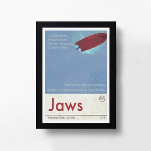 JAWS Inspired Film Movie Poster Print, Art Print - Steven Spielberg - Minimalist, Indie, Vintage Style, Retro Home