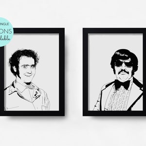 ANDY KAUFMAN - Set of 2 or Single Print Options - Latka Gravers & Tony Clifton - Black And White - Hand-Drawn Film Art Print/ Movie Poster