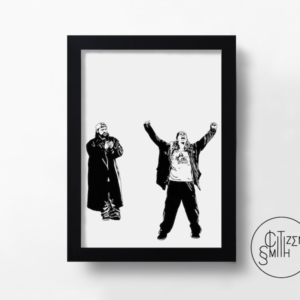 JAY & SILENT BOB - Clerks - Kevin Smith - Hand-Drawn Film Art Print/ Movie Poster