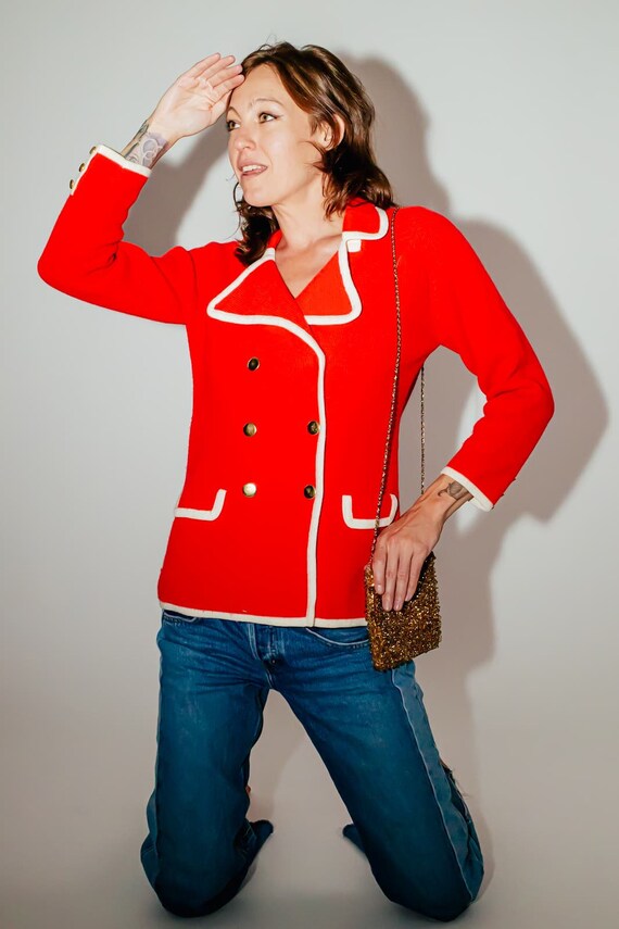 VTG PAULA bright tomato red and gold coat, women'… - image 2