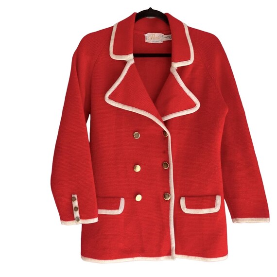 VTG PAULA bright tomato red and gold coat, women'… - image 4