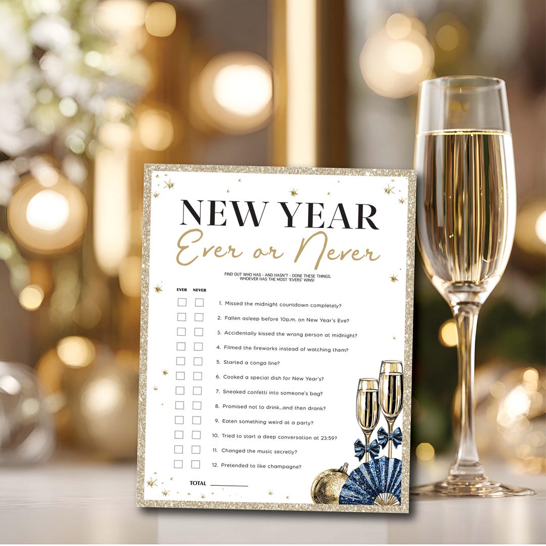 New Years Game Printable New Year's Eve Party Game Ever or Never Family ...