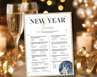 Gioco a quiz di Capodanno 2026, gioco a quiz di Capodanno stampabile, gioco divertente per la vigilia di Capodanno, quiz di Capodanno, gioco per feste di Capodanno per adulti, 2026