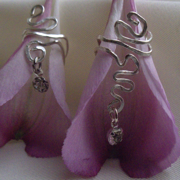 silver snake with zirconia tassle tail earcuff*left ear*right ear*nonpiercing cartilage jewelry