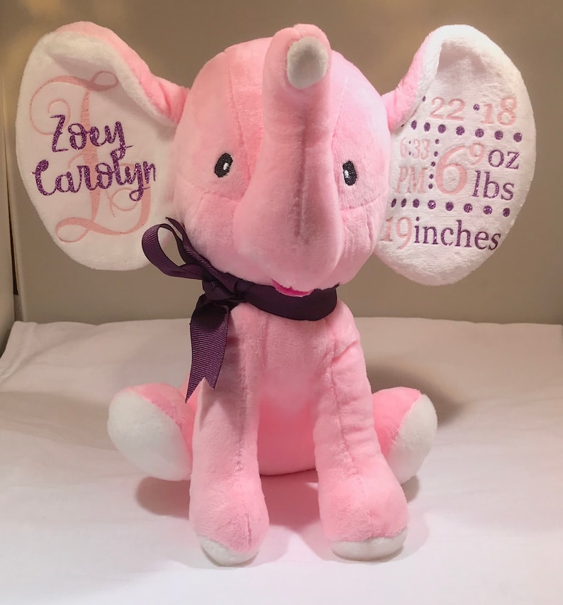 Birth Announcement Stuffed Elephant Large Eared Stuffed Animal Monogram Baby Boy Baby Girl Infant Birth Gift