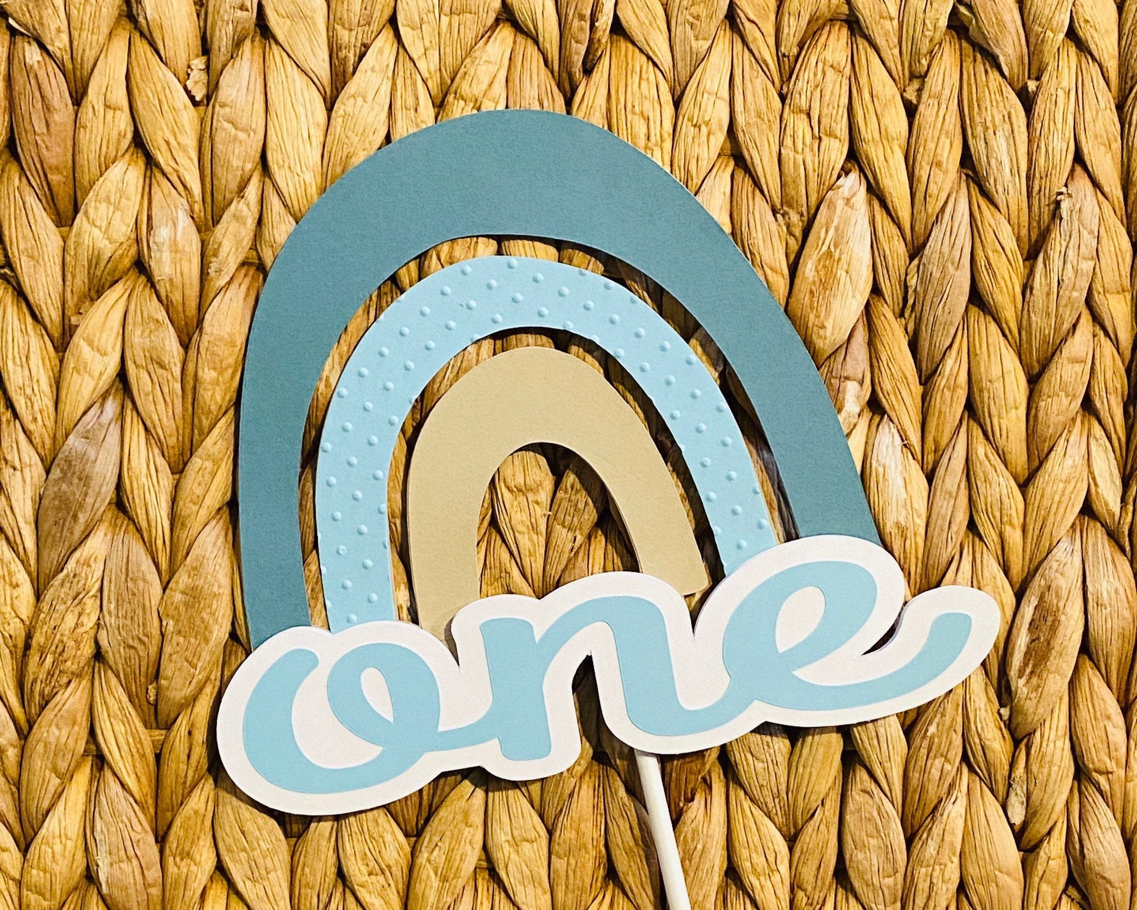 Personalized blue Boho rainbow cake topper