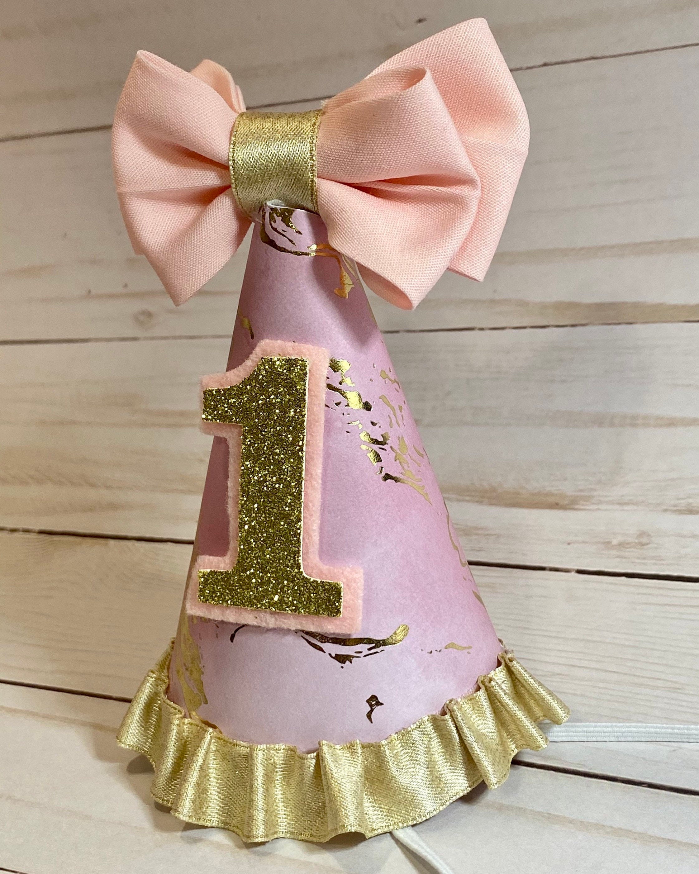 1st Birthday Party Hat 1st Party Hat Gold Pink Party Hat Baby 