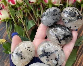 Black Tourmaline in Quartz Palm Stone, Qty. 1