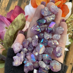 Elestial Aura Amethyst Quartz: Rainbow Crystal Set of 5