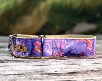 Purple Agate martingale dog collar, Purple dog collar, Greyhound martingale collar, wide dog collar, No slip collar, Spring Dog Collar