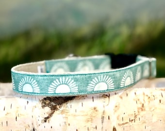 Summer Sunshine Teal blue Dog Collar, Flat dog collar, quick release buckle