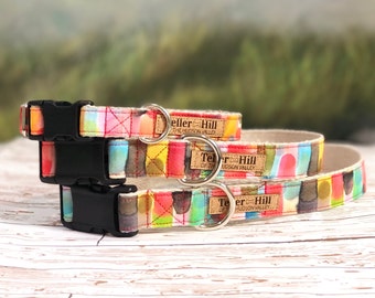 Watercolor Rainbow Flat Dog Collar, Pride Dog Collar, Quick release dog collar, Hemp Dog Collar, Vegan Dog Collar