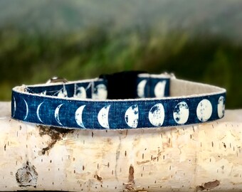 Lunar Eclipse Blue Dog Collar, Flat dog collar, quick release buckle