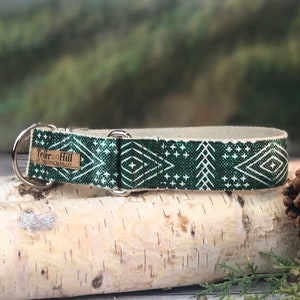Geometric Forest Green martingale dog collar, Fall Dog Collar, Wide dog collar, Hemp dog collar, Vegan dog collar, Martingale collar