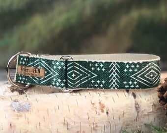 Geometric Forest Green martingale dog collar, Fall Dog Collar, Wide dog collar, Hemp dog collar, Vegan dog collar, Martingale collar