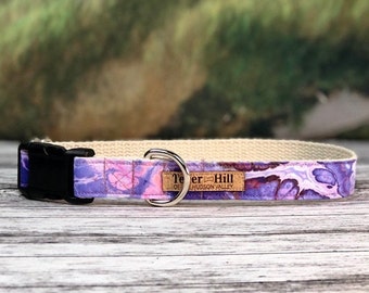 Purple Agate Flat Dog Collar, Purple Dog Collar, Quick release dog collar, Hemp Dog collar, Vegan Dog Collar