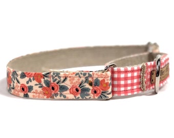 The Riley Martingale Dog Collar with Coral Floral Print - Vegan and Eco Friendly