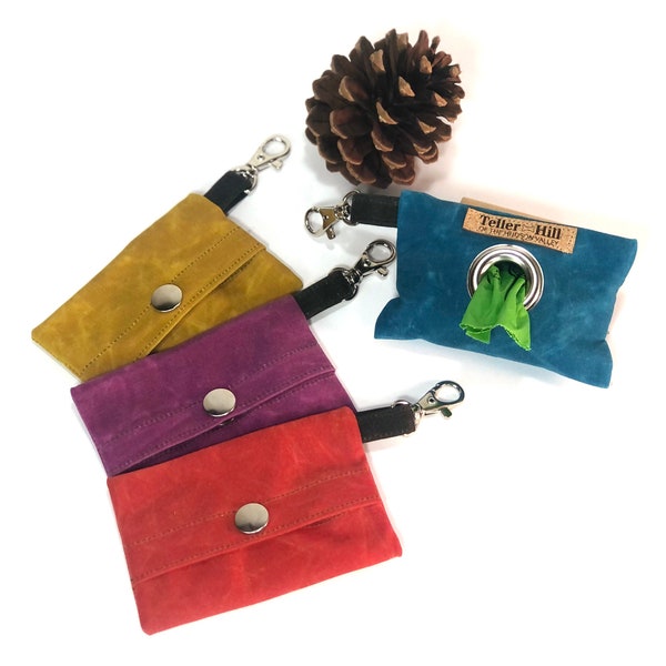 Waxed canvas, dog poop bag holder, waste bag holders, one roll of waste bags included