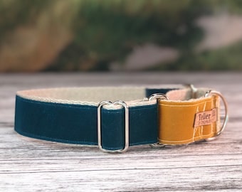 Marine Blue and Yellow martingale, color blocked, canvas, vegan dog collar