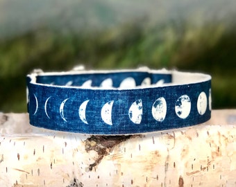 Lunar Eclipse Dog Collar, Phases of the moon Dog Collar, Martingale collar, Hemp dog collar