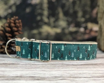 Tiny Forest martingale, Christmas Martingale Dog Collar, Woodland dog collar, Green Martingale