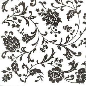 N384 # 3 Stück einzelne Papierservietten für Decoupage, Basteltücher, Schwarz Weiße Blumen Arabescue Barock Muster