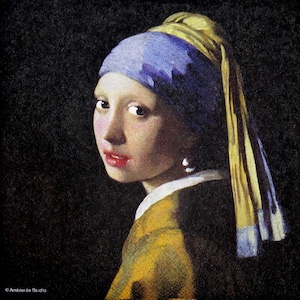 M739# 3 stuks enkele papieren servetten voor decoupage, knutselpapier, schilderij meisje met parel van de Nederlandse schilder Johannes Vermeer