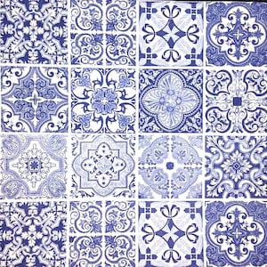 M289# 3 Pieces Of Single Paper Napkins for Decoupage, Craft Tissue, Blue Tiles Spanish Pattern