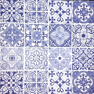 M289# 3 serviettes en papier pour découpage, papier tissu artisanal, motif espagnol carreaux bleus